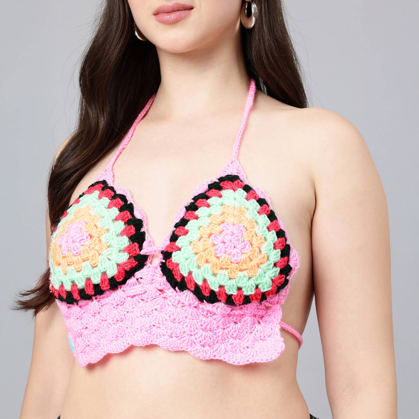 Summer Crochet Bralette Tie Back Sleeveless Top - Multicolor 10575