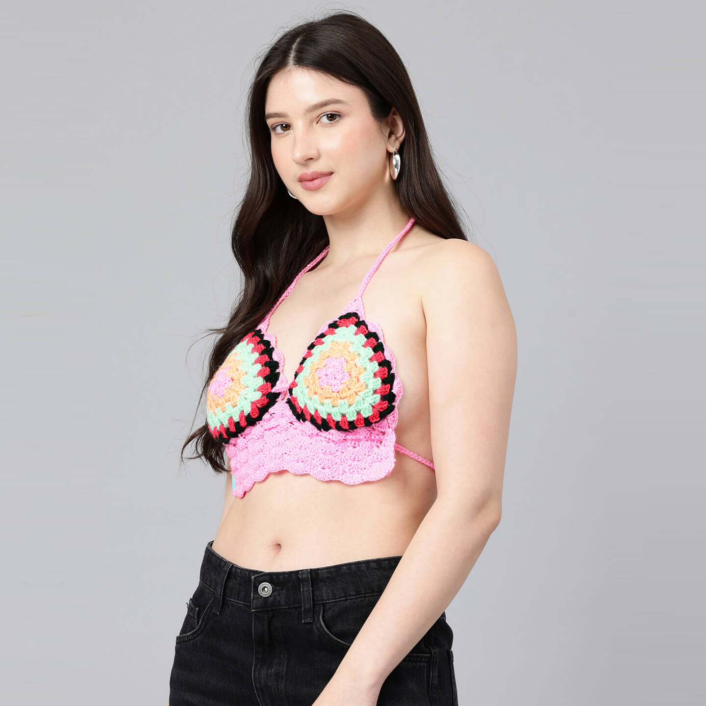 Summer Crochet Bralette Tie Back Sleeveless Top - Multicolor 10575