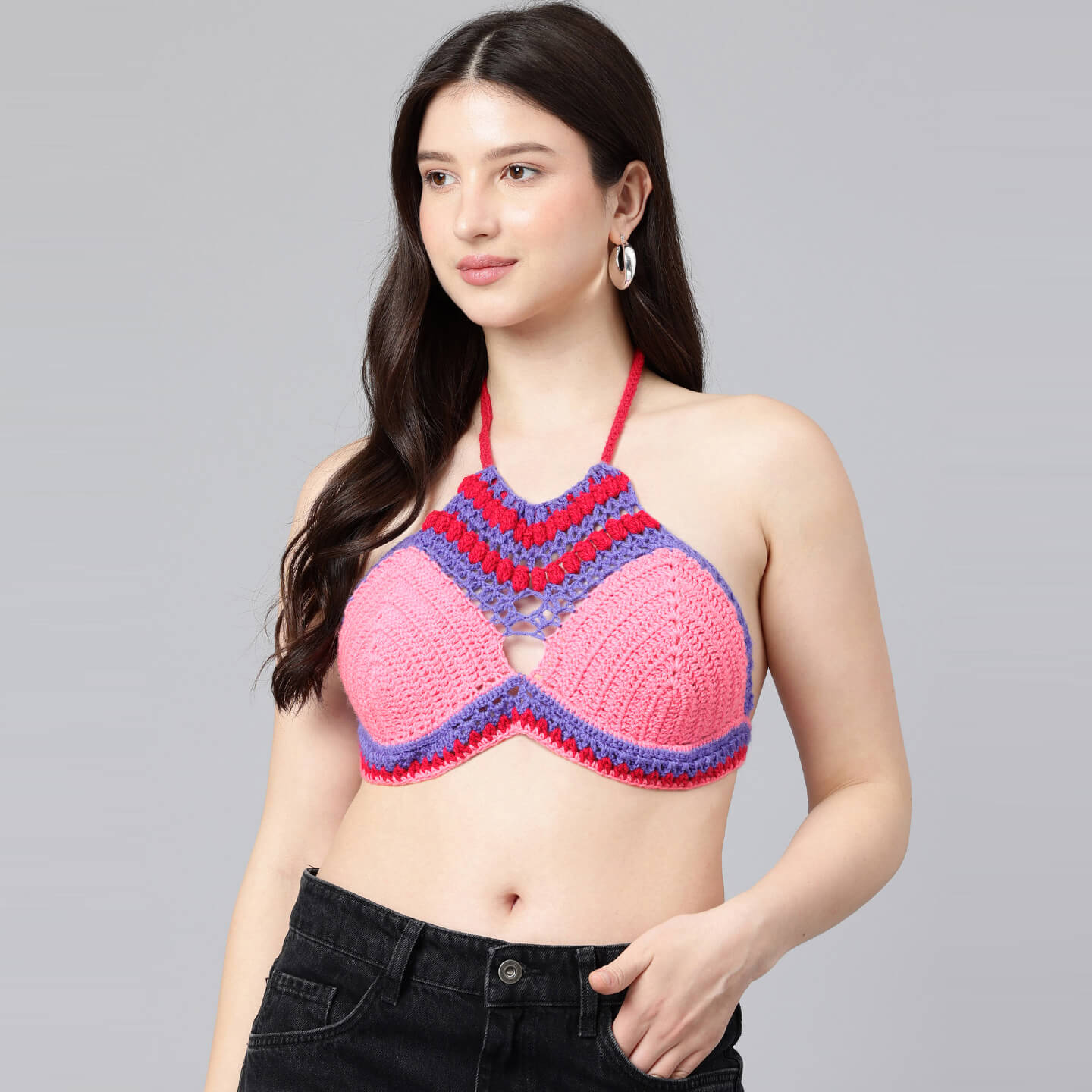 Summer Crochet Bralette Tie Back Sleeveless Top - Multicolor 10576