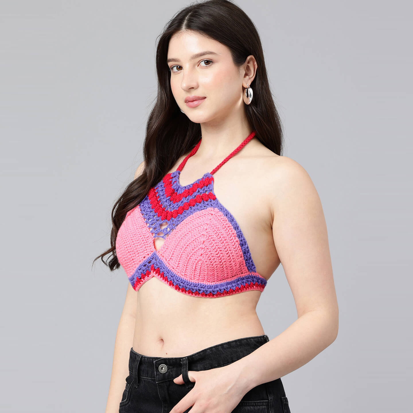 Summer Crochet Bralette Tie Back Sleeveless Top - Multicolor 10576