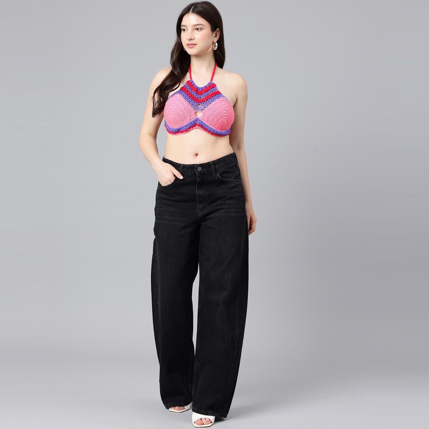 Summer Crochet Bralette Tie Back Sleeveless Top - Multicolor 10576