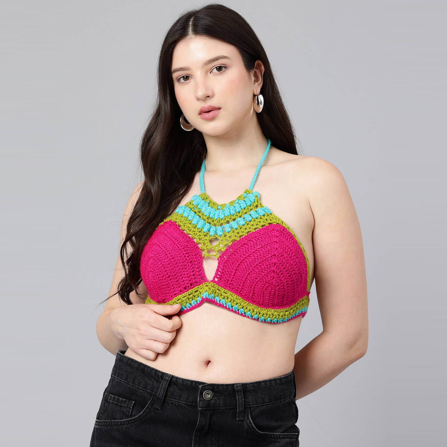 Summer Crochet Bralette Tie Back Sleeveless Top - Multicolor 10577