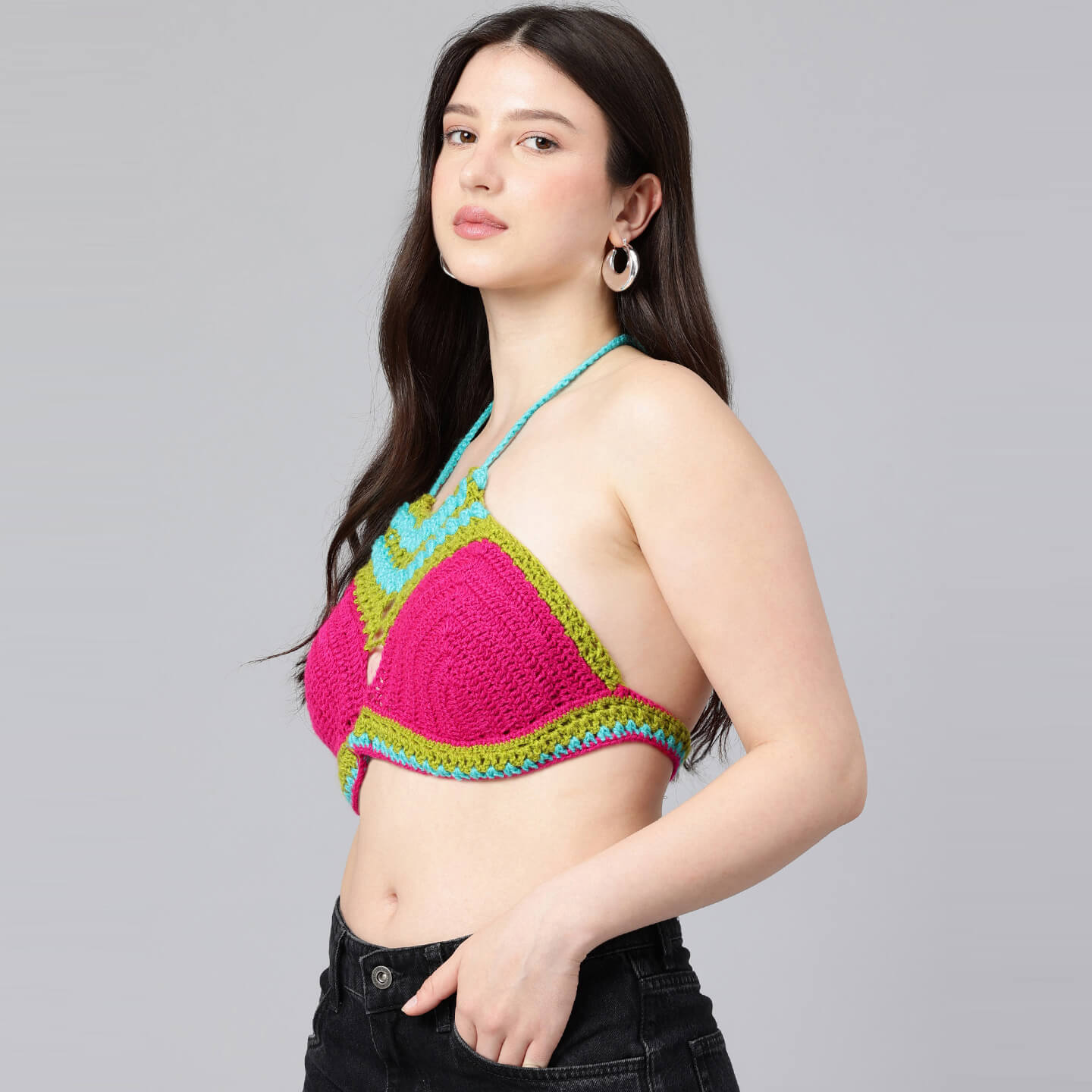 Summer Crochet Bralette Tie Back Sleeveless Top - Multicolor 10577