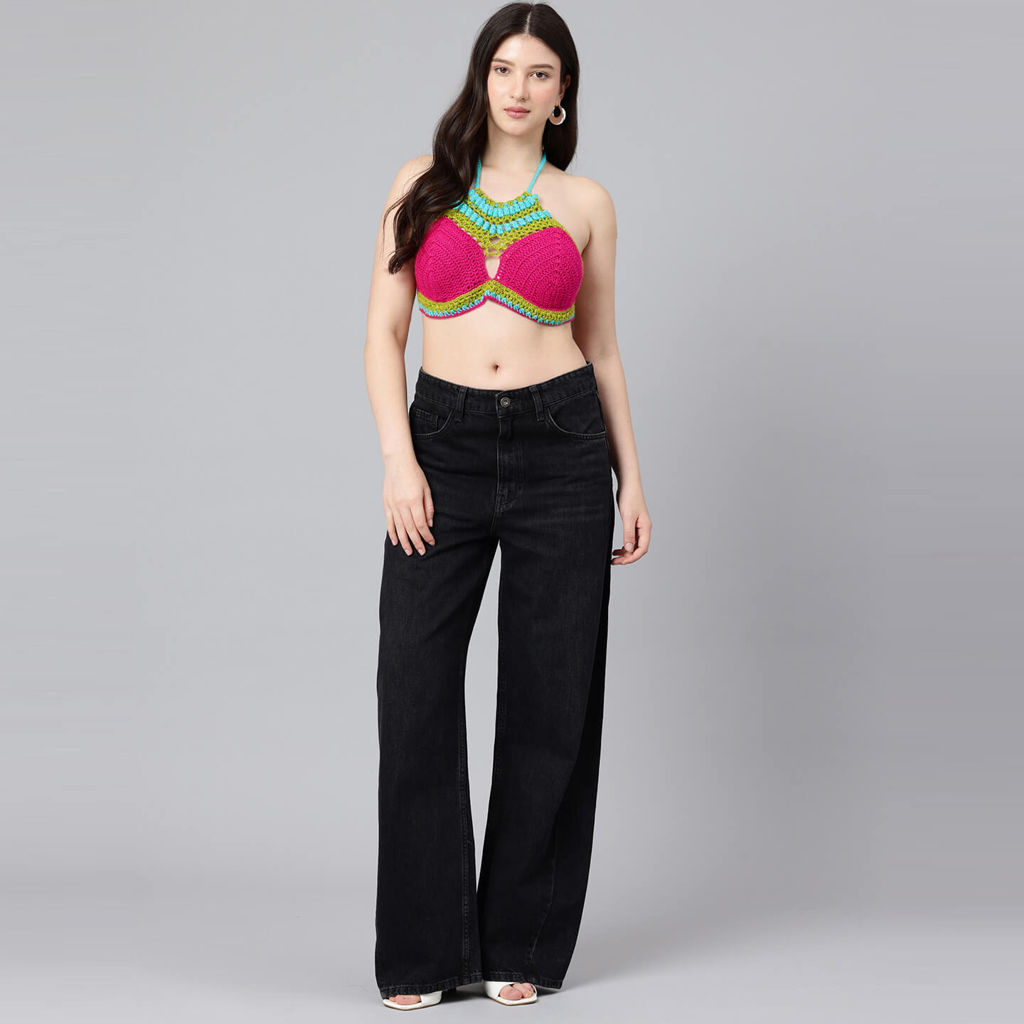 Summer Crochet Bralette Tie Back Sleeveless Top - Multicolor 10577