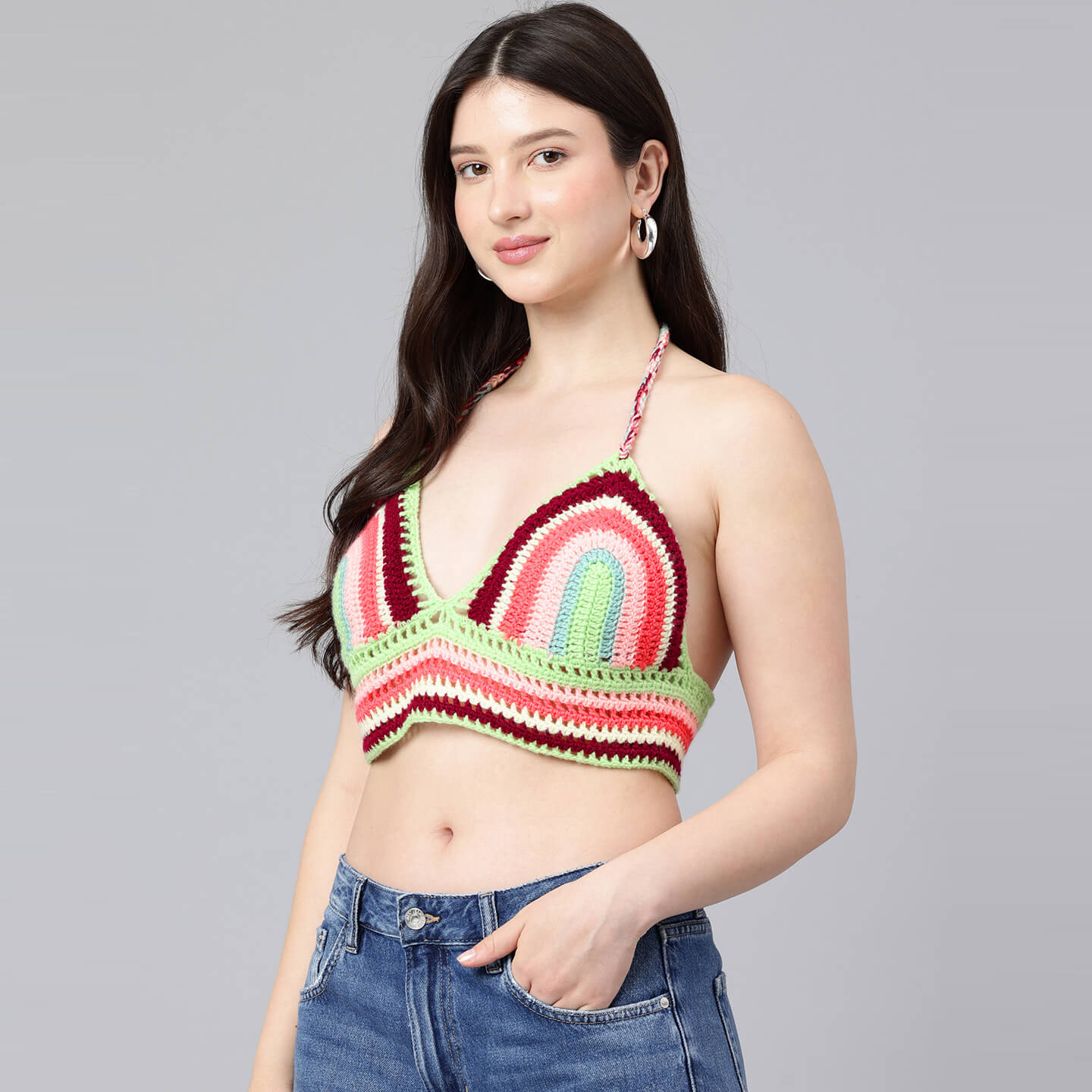 Summer Crochet Bralette Tie Back Sleeveless Top - Multicolor 10578