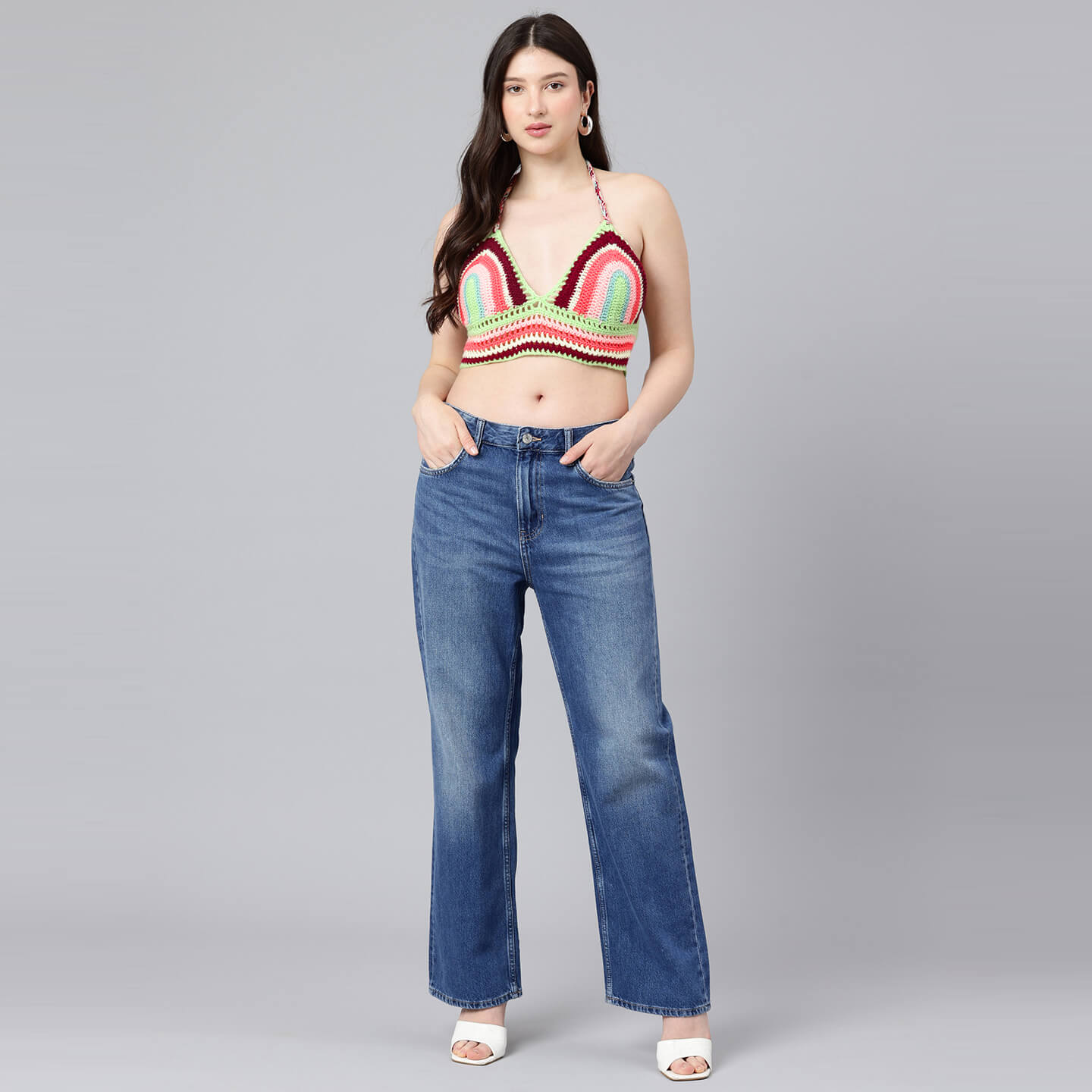 Summer Crochet Bralette Tie Back Sleeveless Top - Multicolor 10578