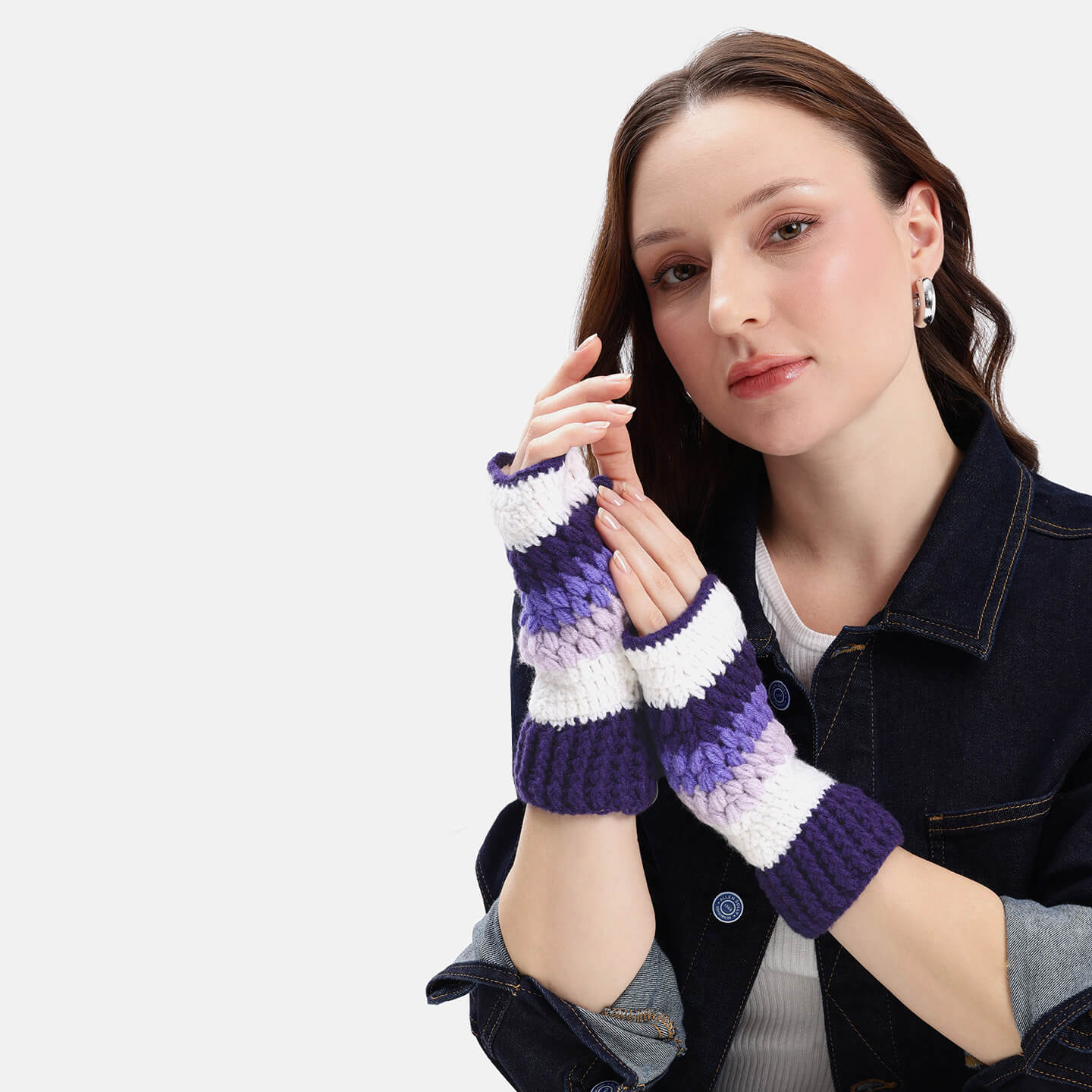 Multi Colored Fingerless Mittens - 10579