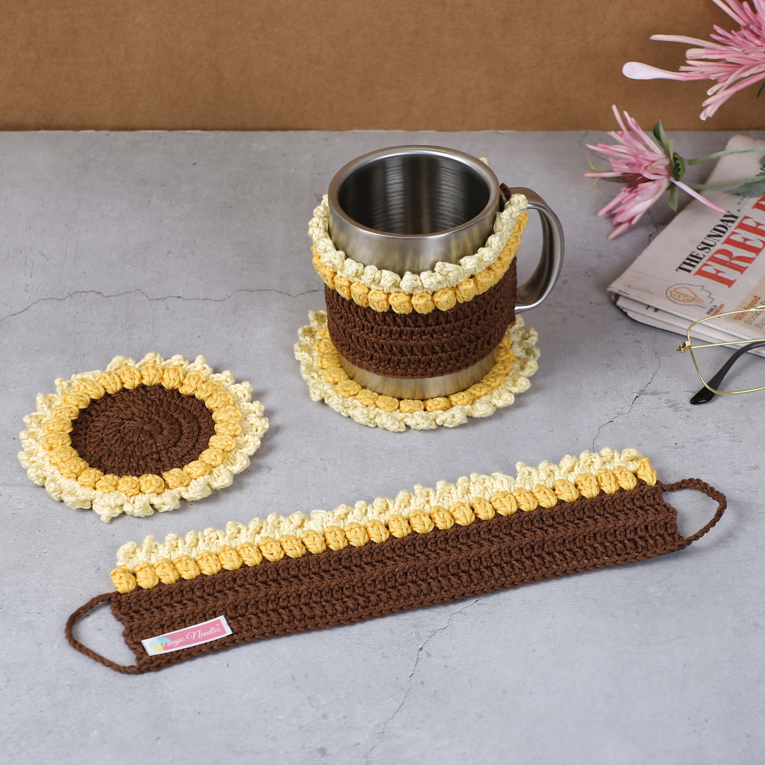 Crochet Cup Cozy and Coaster Set - 10594