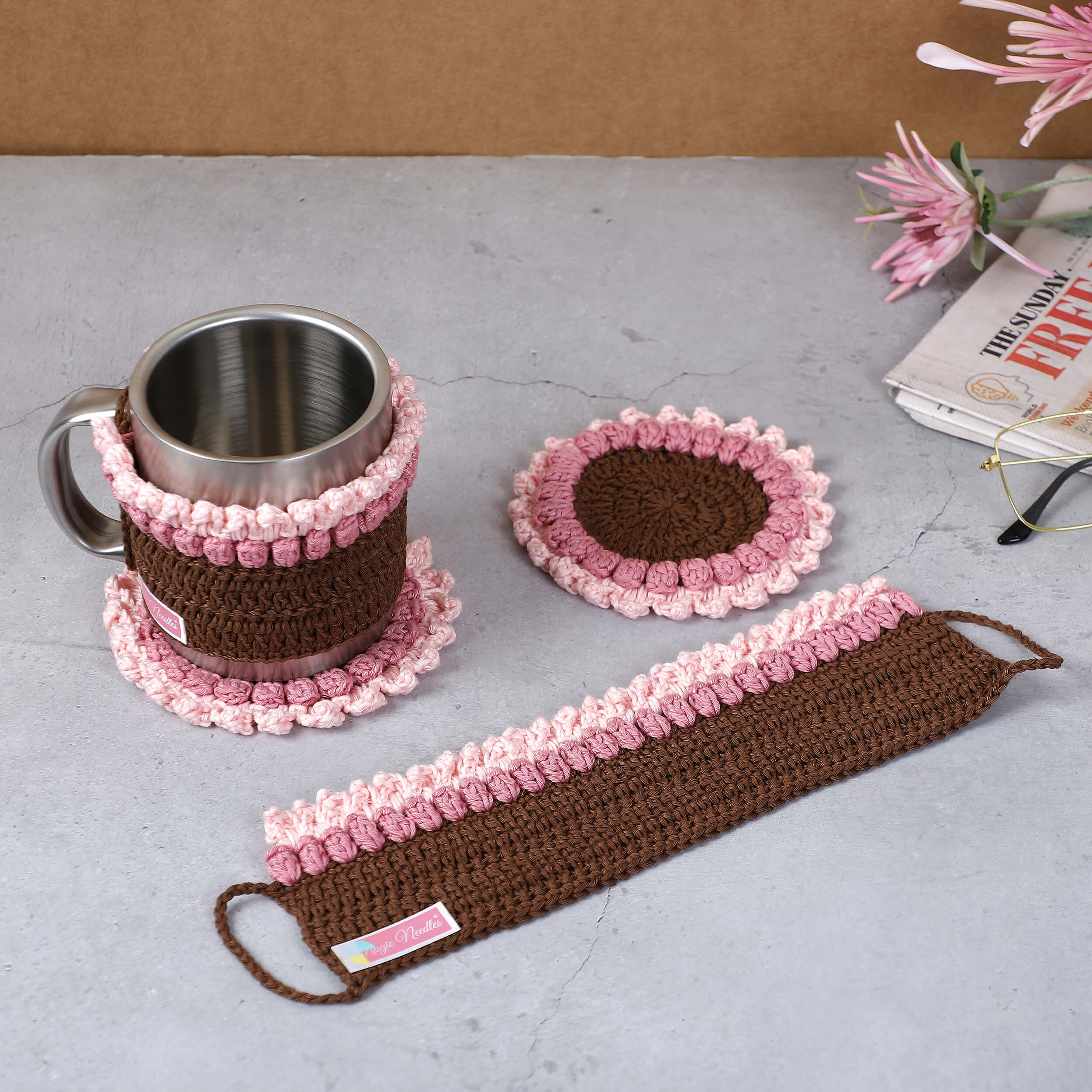 Crochet Cup Cozy and Coaster Set - 10597