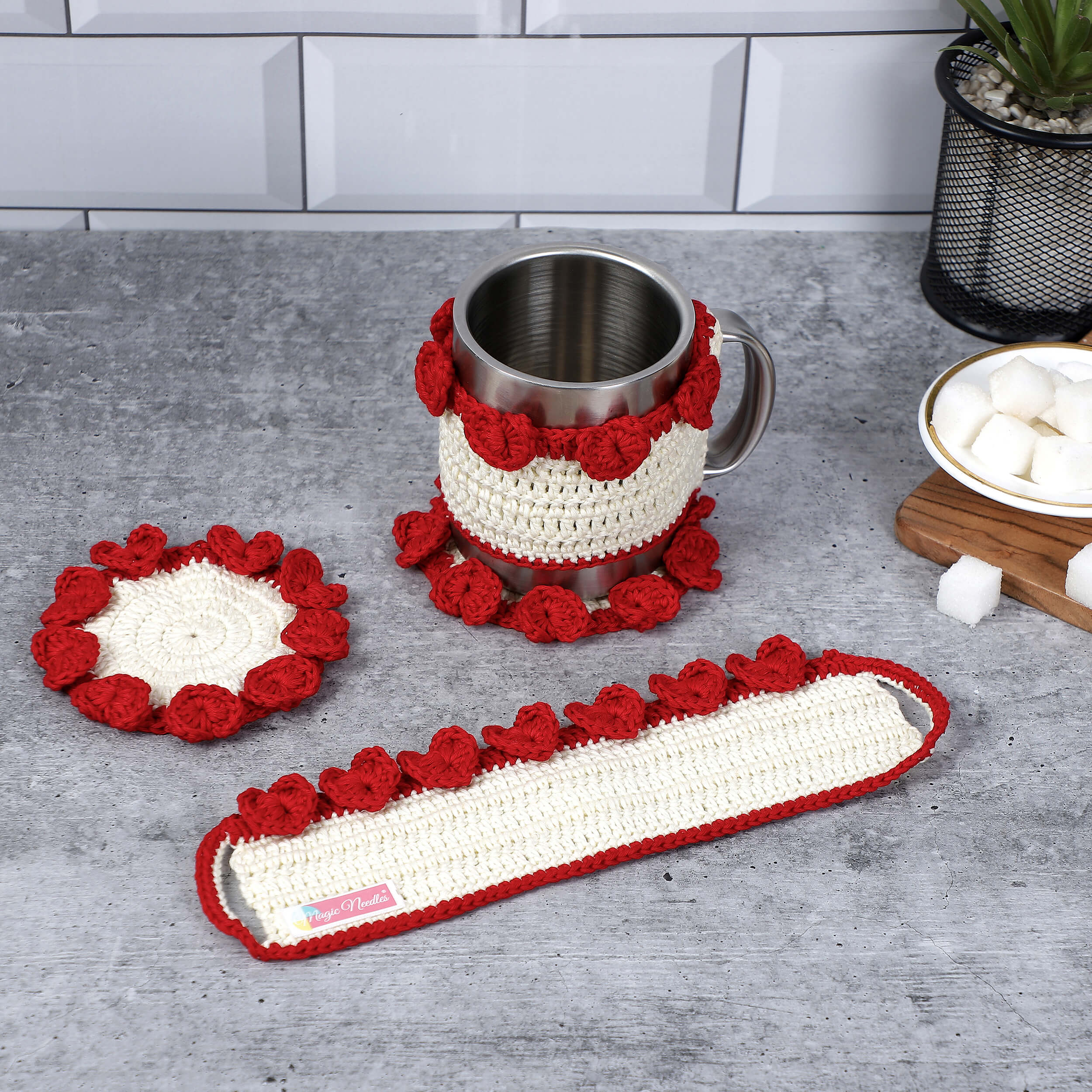 Crochet Cup Cozy and Coaster Set - 10599