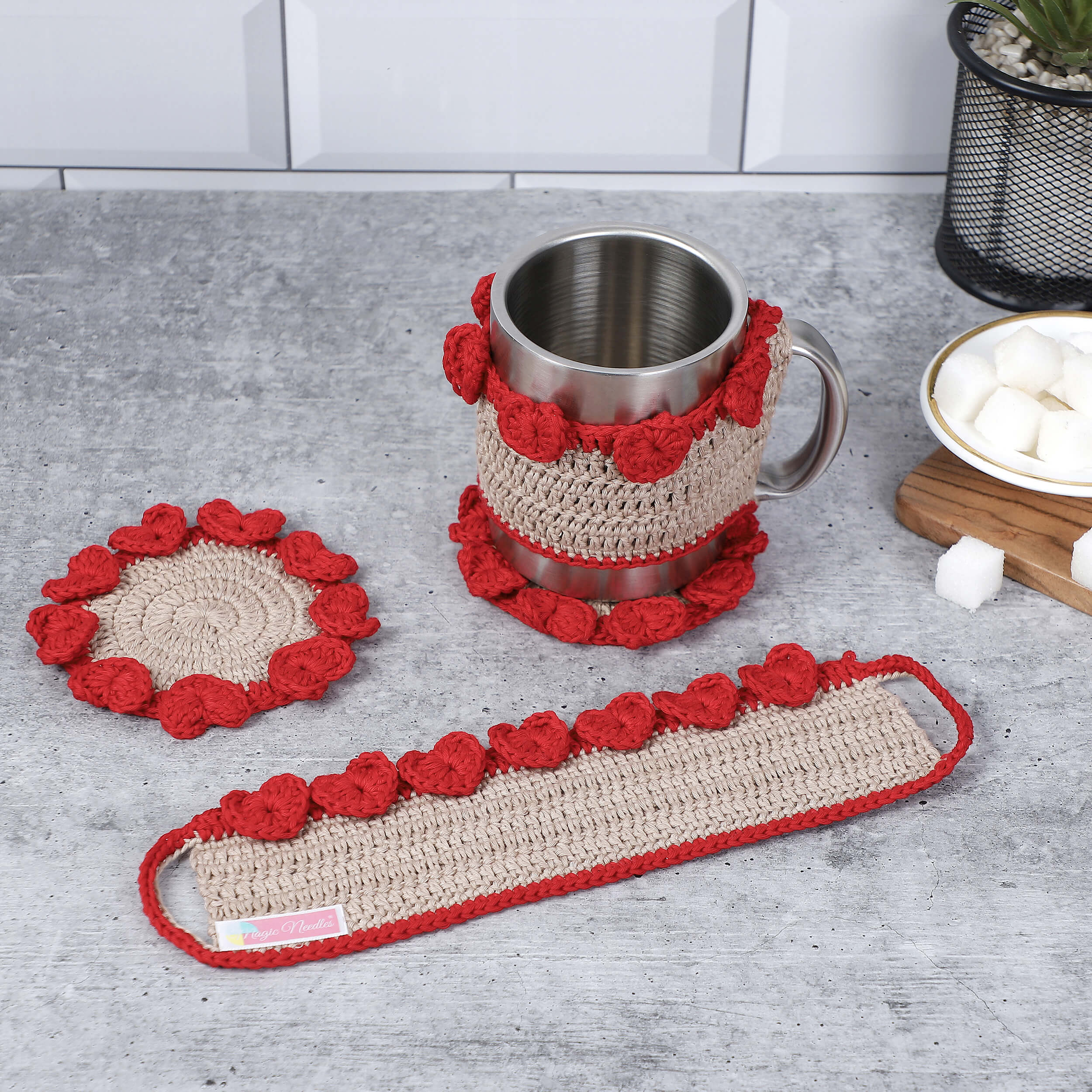 Crochet Cup Cozy and Coaster Set - 10600