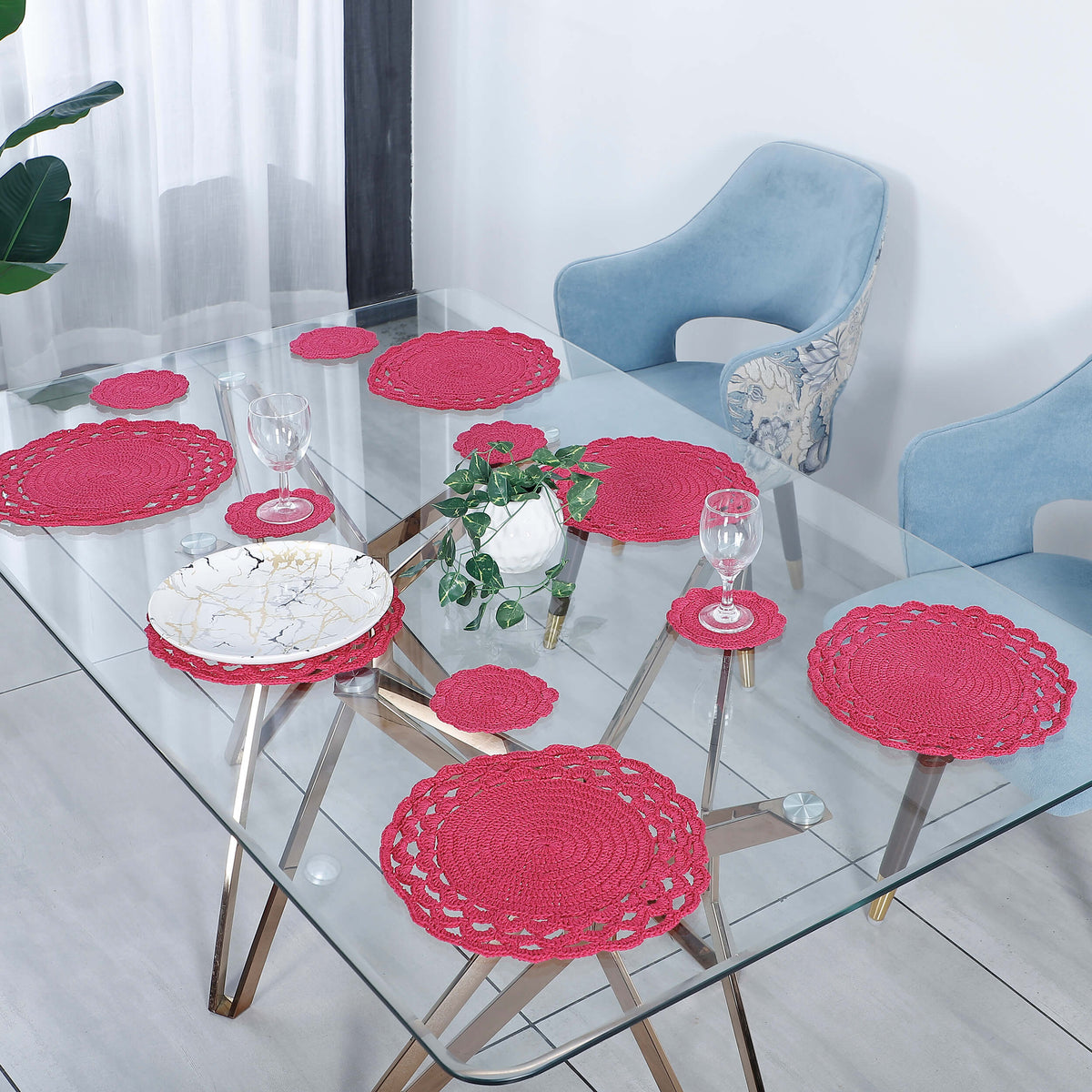 Handmade Placemats & Coasters Set - 10601 Rose Pink