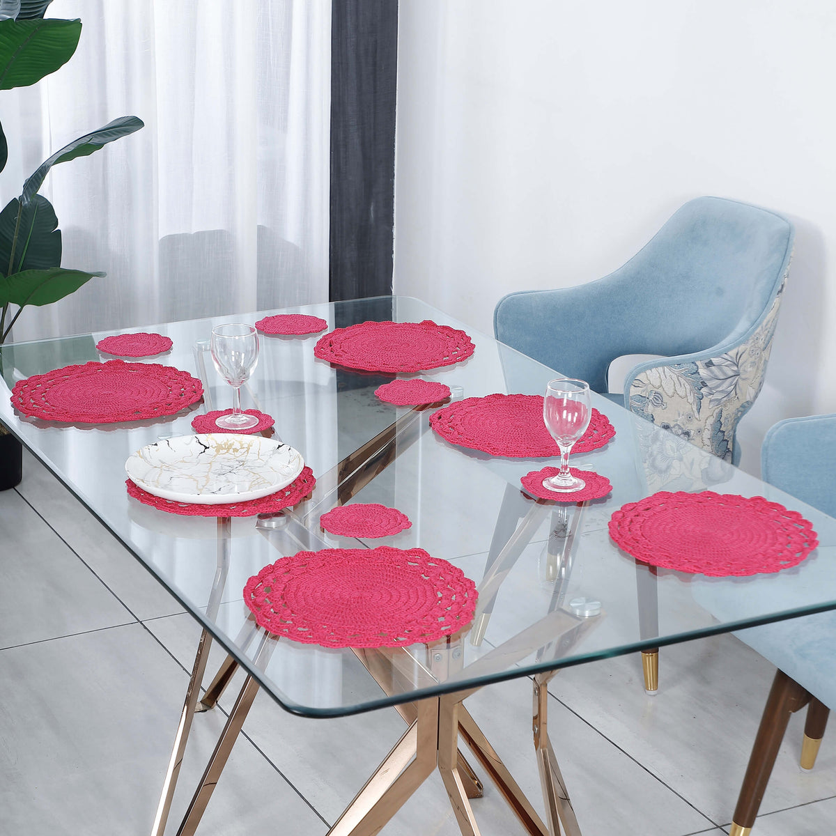 Handmade Placemats & Coasters Set - 10601 Rose Pink