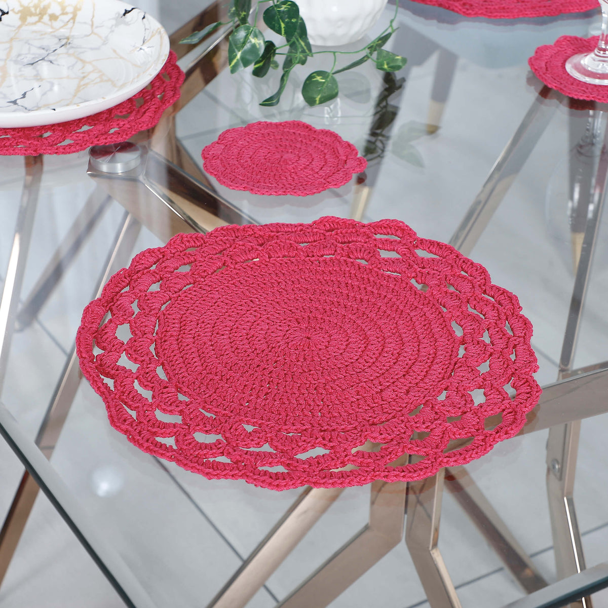 Handmade Placemats & Coasters Set - 10601 Rose Pink