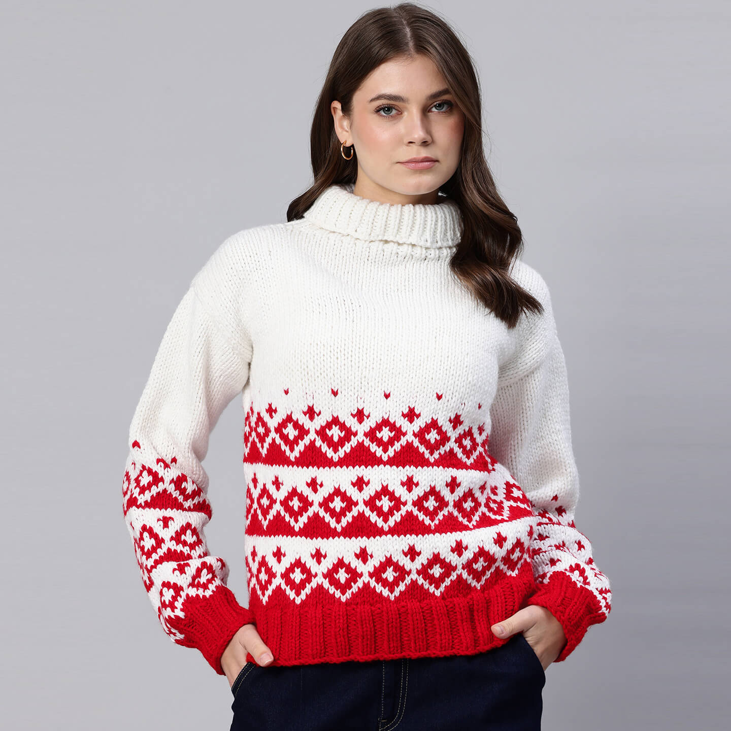 Handmade Knitted Icelandic Design Pullover - 10603