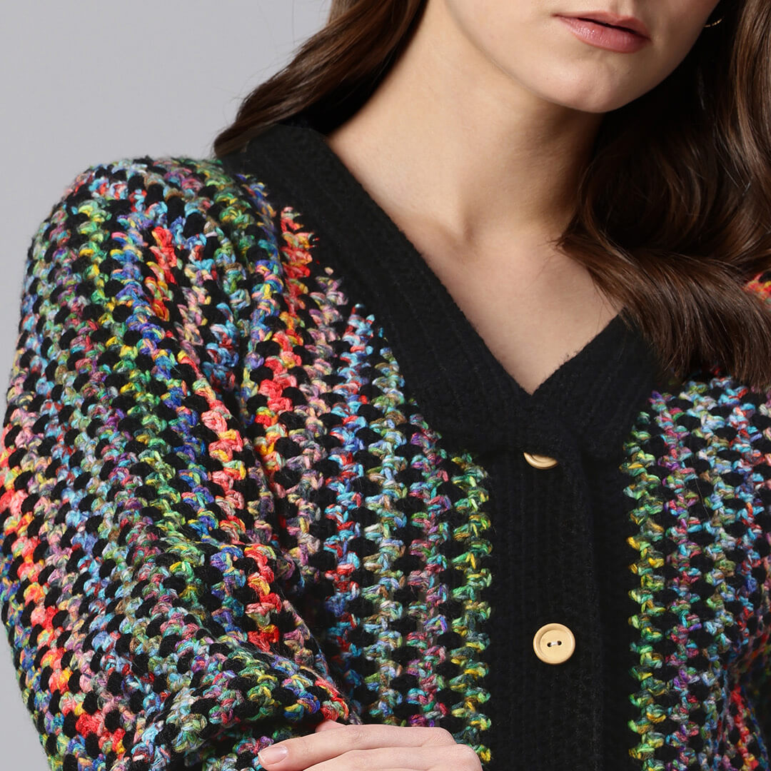 Handmade Crochet Multi Colored Long Jacket - 10608