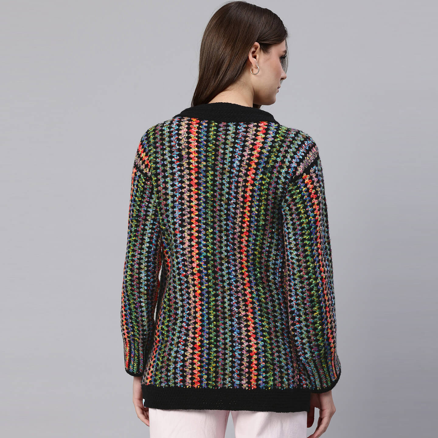Handmade Crochet Multi Colored Long Jacket - 10608