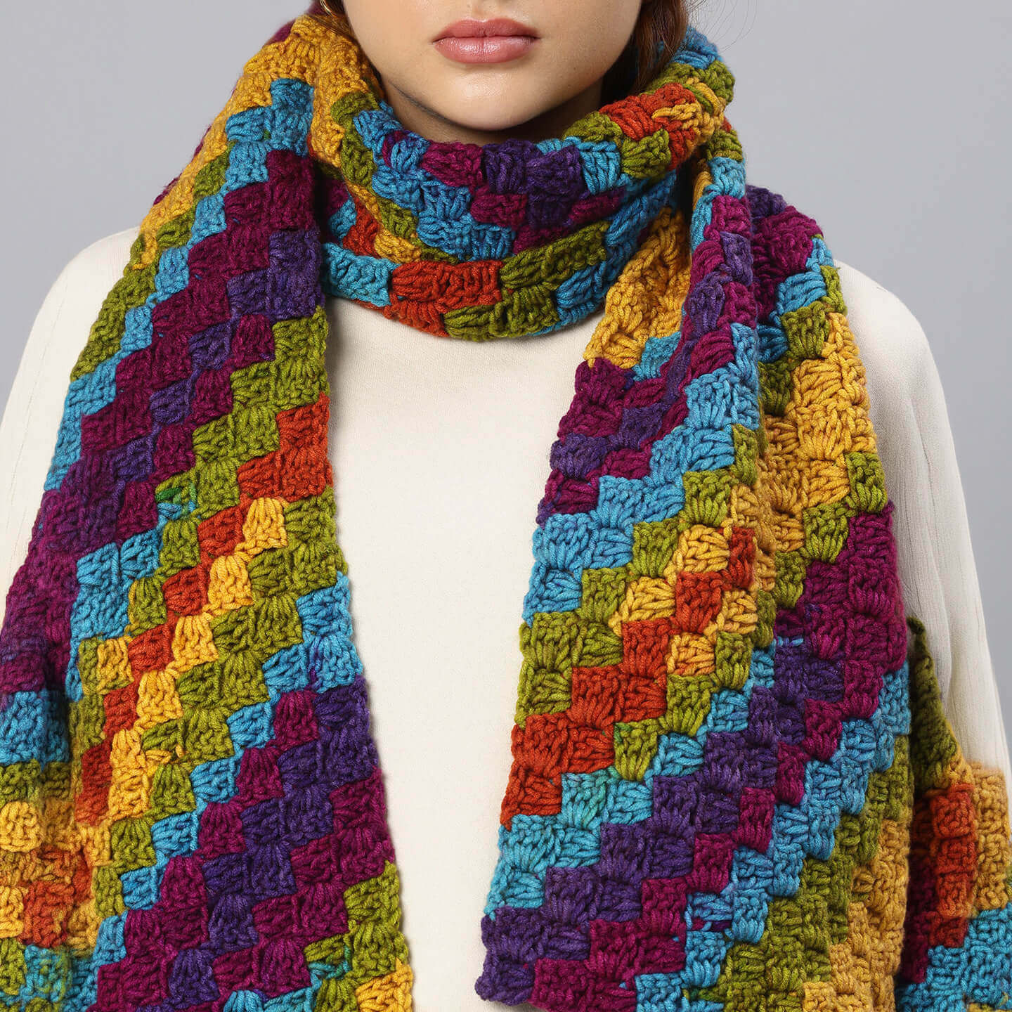 Corner to Corner Multi-Shaded Crochet Scarf - 10609