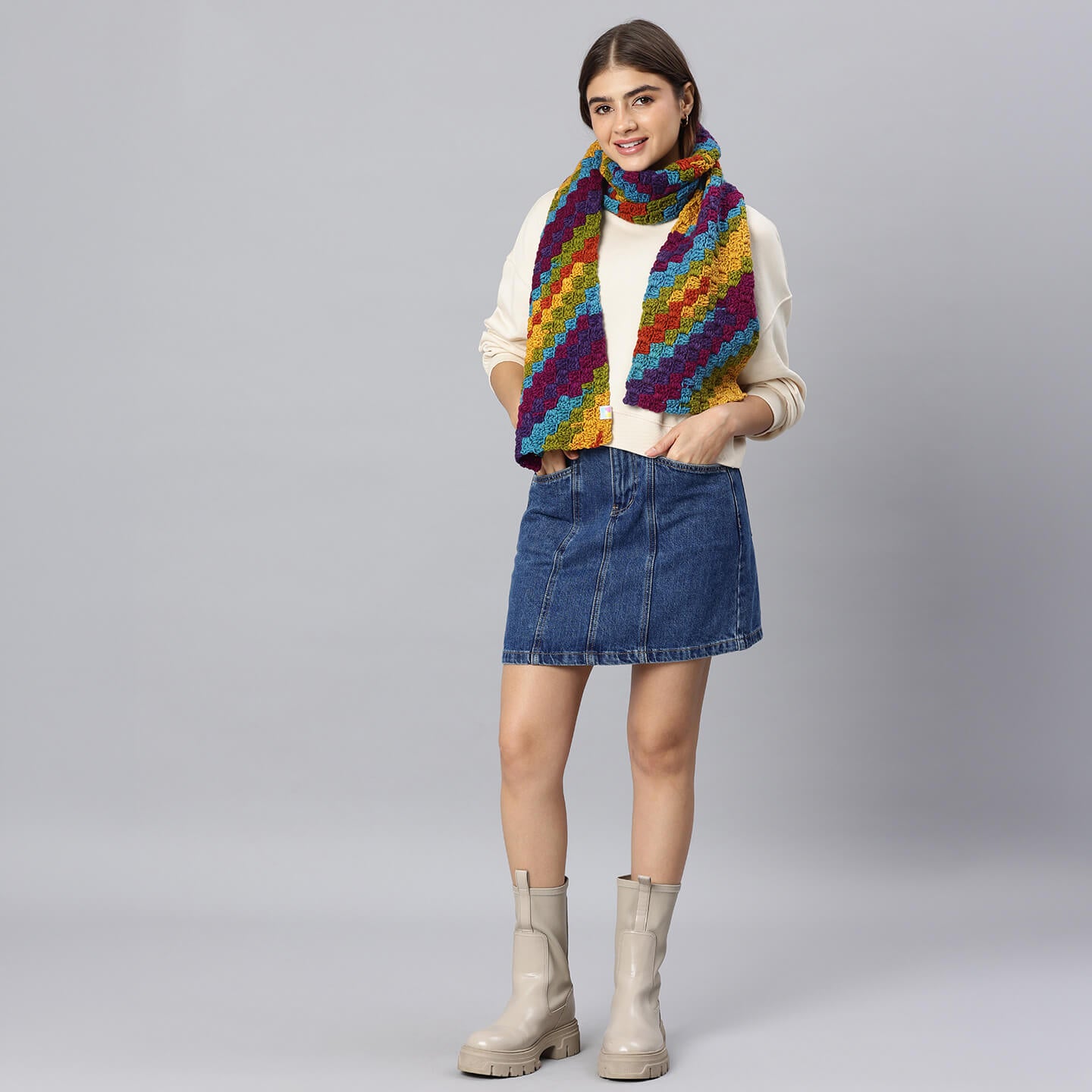 Corner to Corner Multi-Shaded Crochet Scarf - 10609