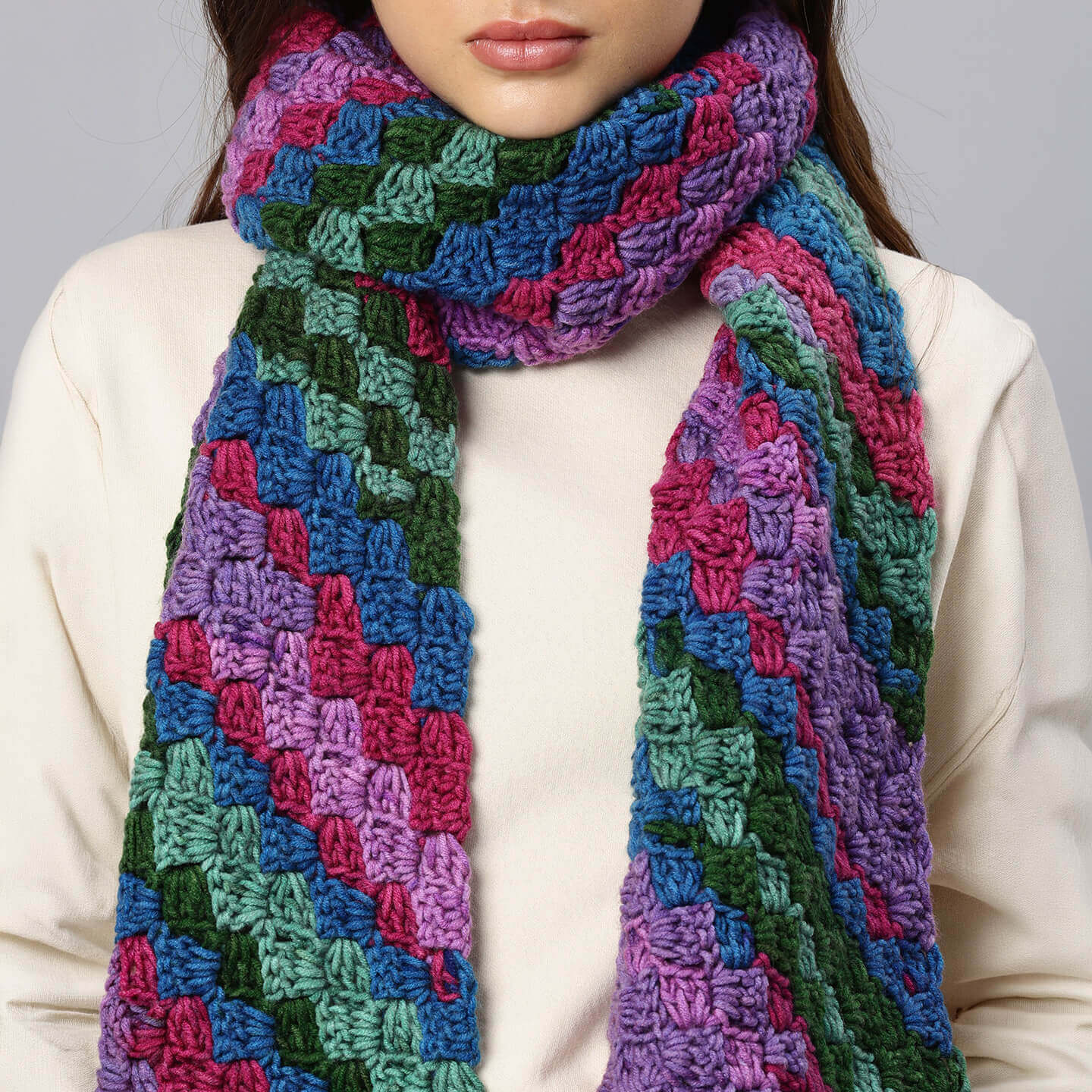 Corner to Corner Multi-Shaded Crochet Scarf - 10611