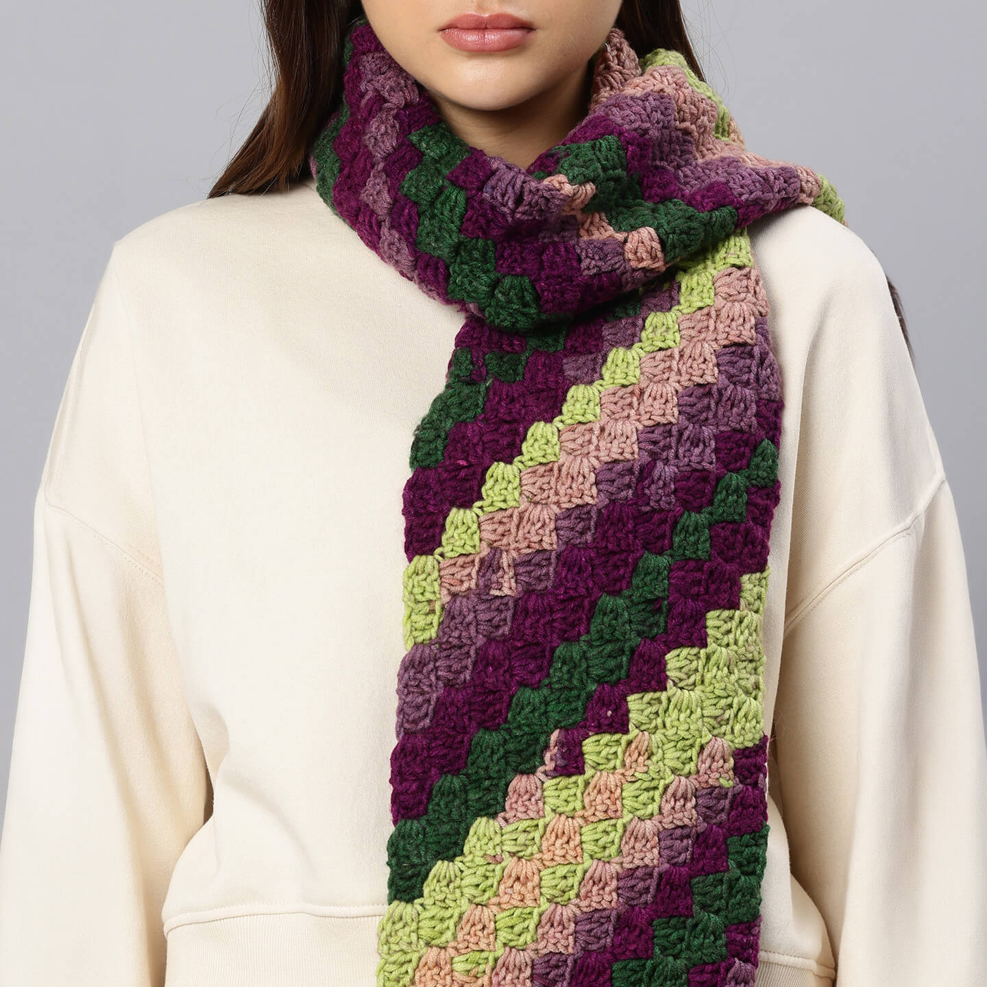 Corner to Corner Multi-Shaded Crochet Scarf - 10612