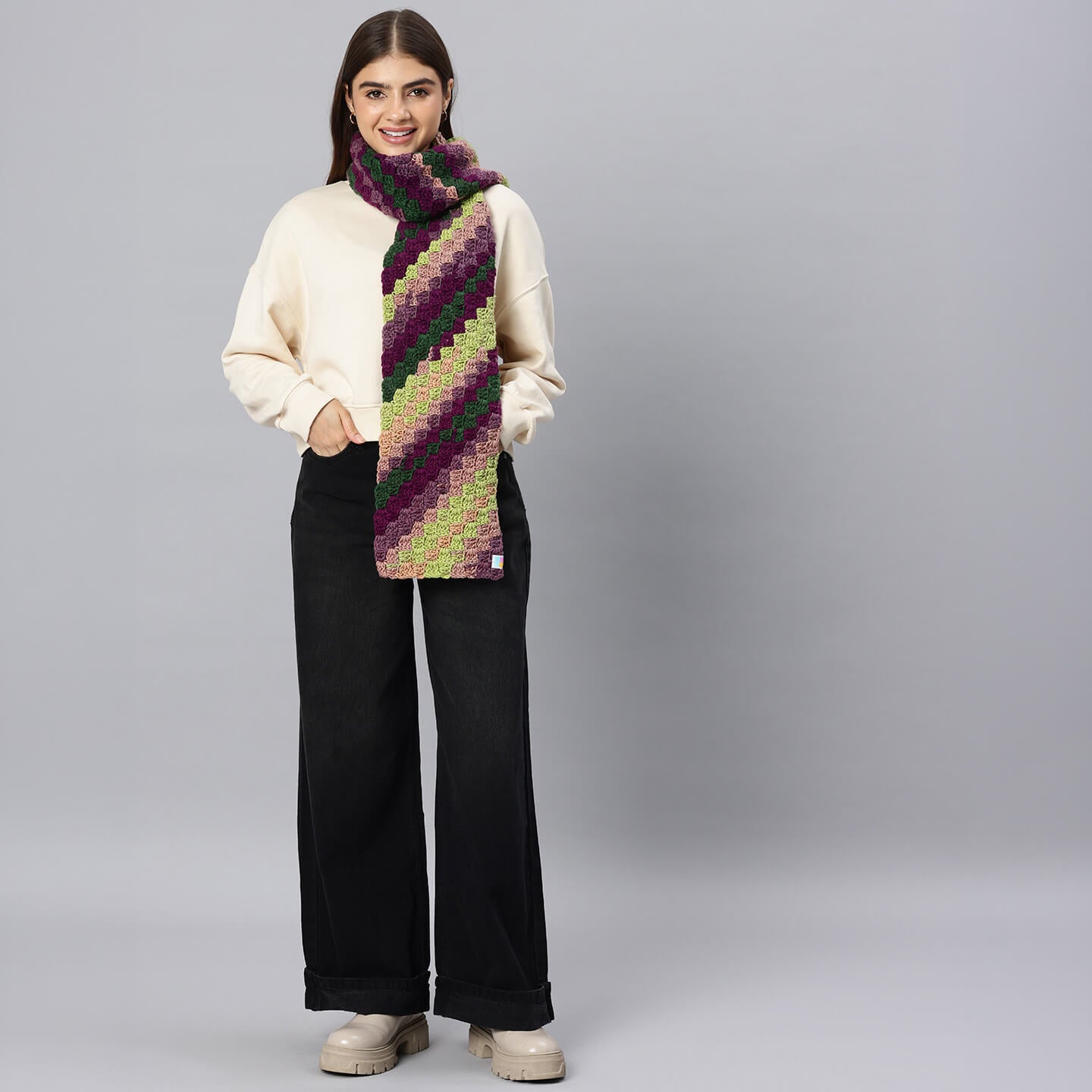 Corner to Corner Multi-Shaded Crochet Scarf - 10612