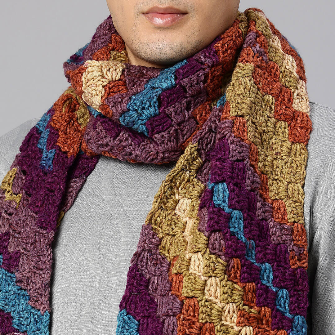 Corner to Corner Multi-Shaded Crochet Scarf - 10619