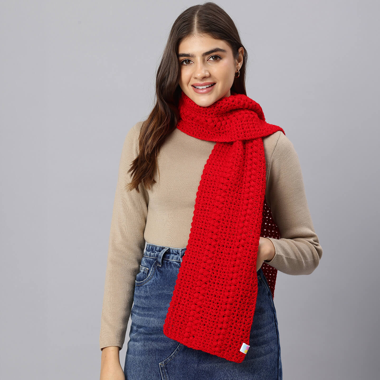 Handmade Self Design Crochet Scarf - 10623