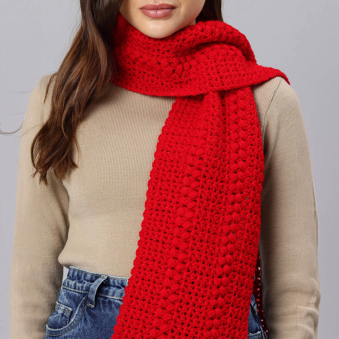 Handmade Self Design Crochet Scarf - 10623