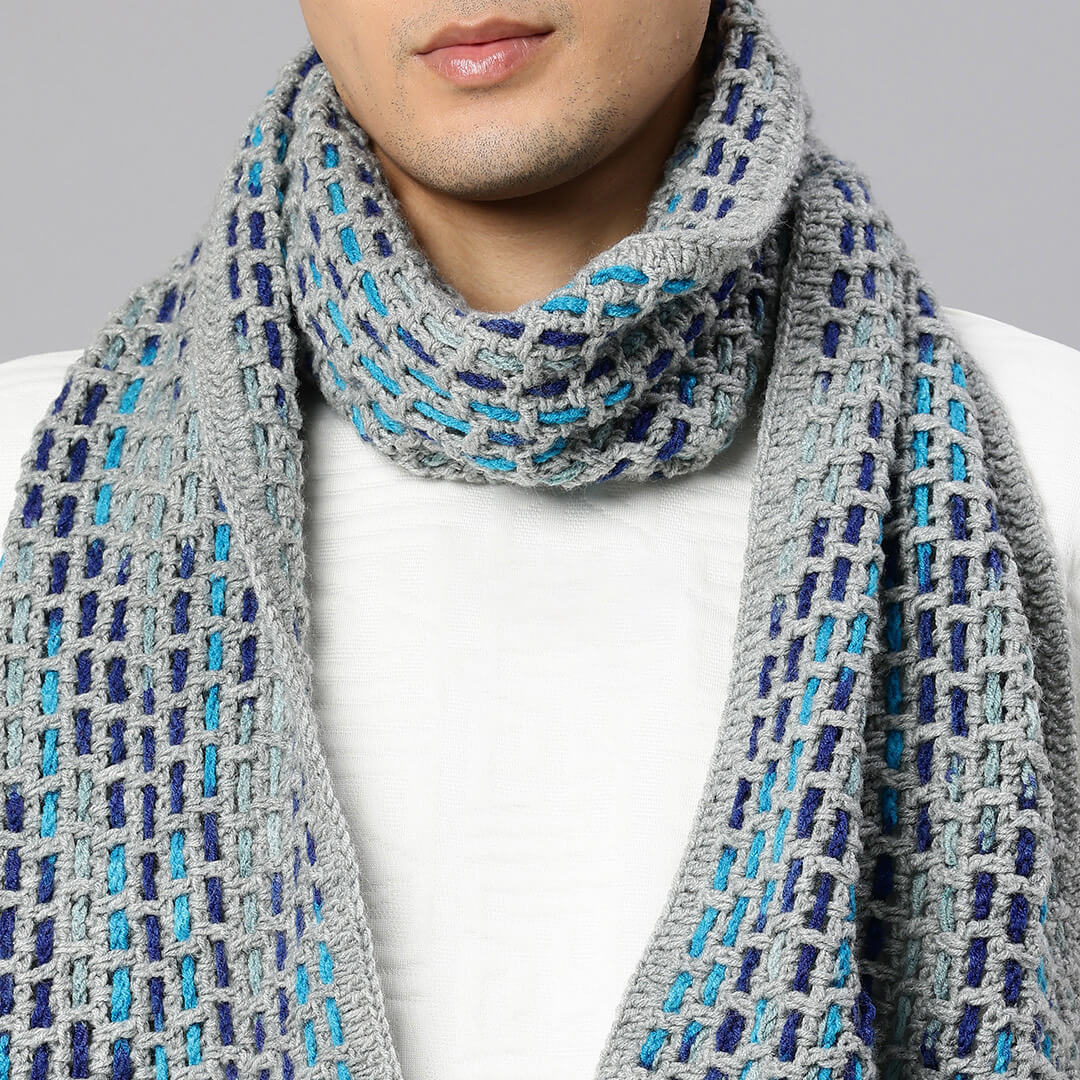 Handmade Crochet Net And Lace Scarf With Tassels - 10626