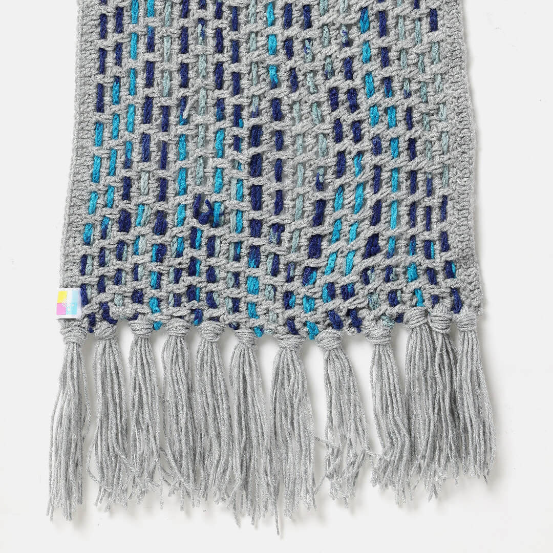 Handmade Crochet Net And Lace Scarf With Tassels - 10626