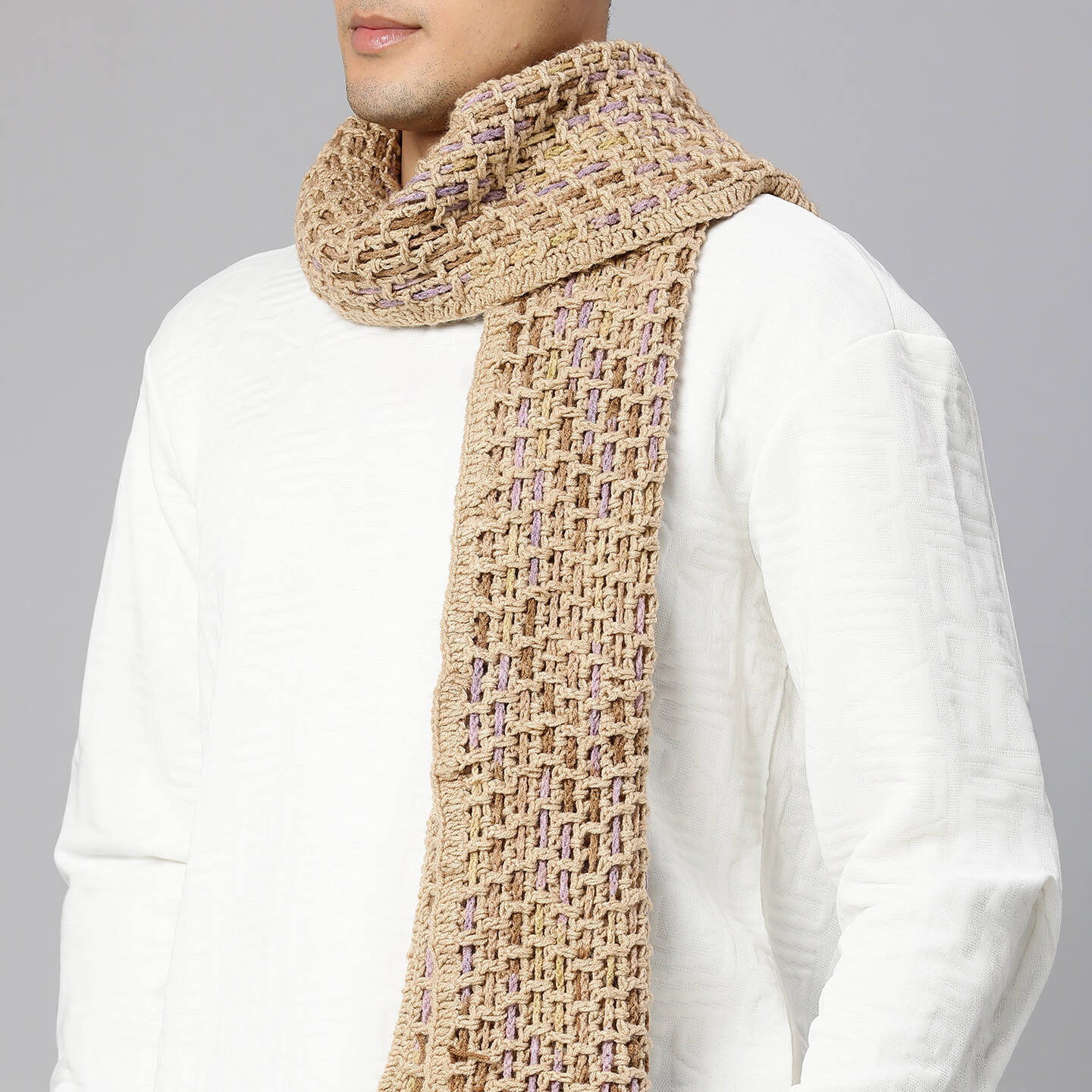 Handmade Crochet Net And Lace Scarf With Tassels - 10627