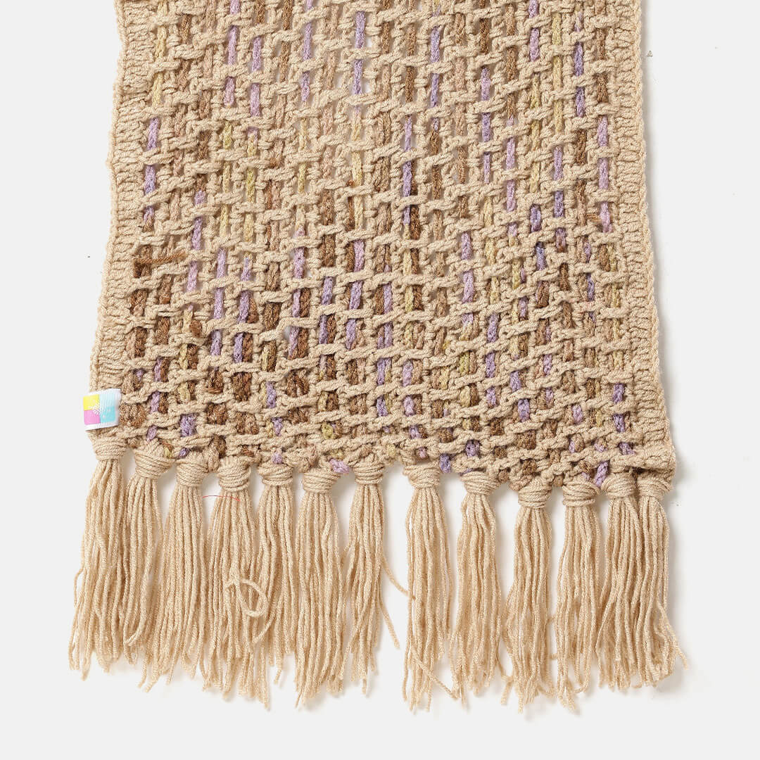 Handmade Crochet Net And Lace Scarf With Tassels - 10627