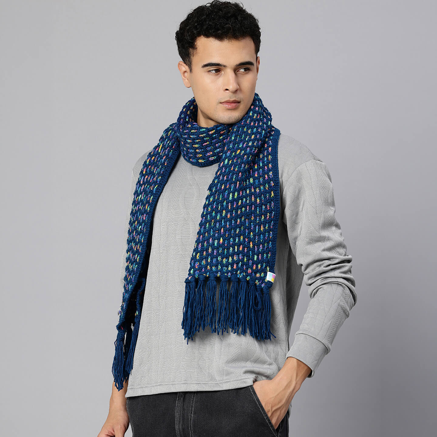 Handmade Crochet Net And Lace Scarf With Tassels - 10628