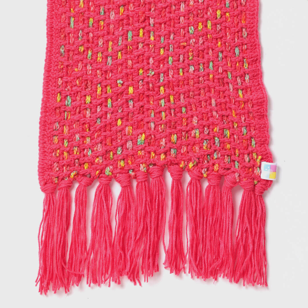 Handmade Crochet Net And Lace Scarf With Tassels - 10629