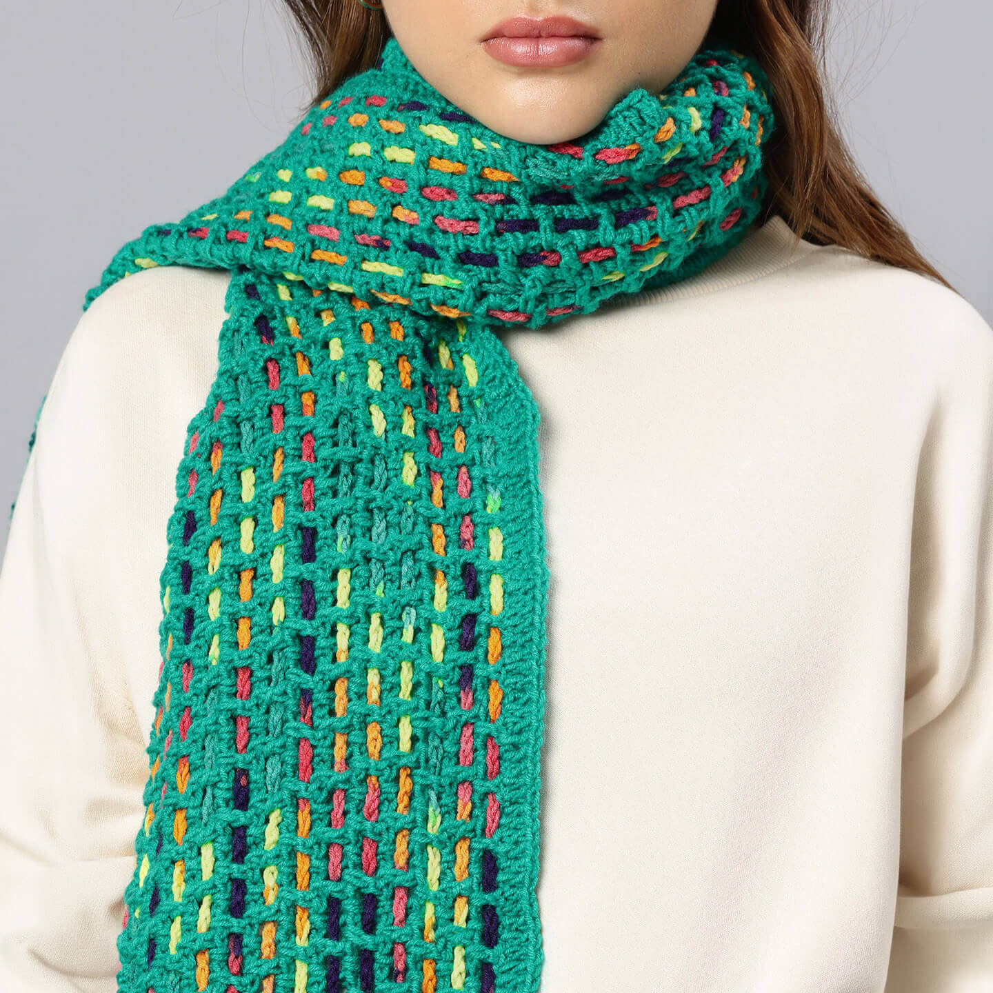 Handmade Crochet Net And Lace Scarf With Tassels - 10630