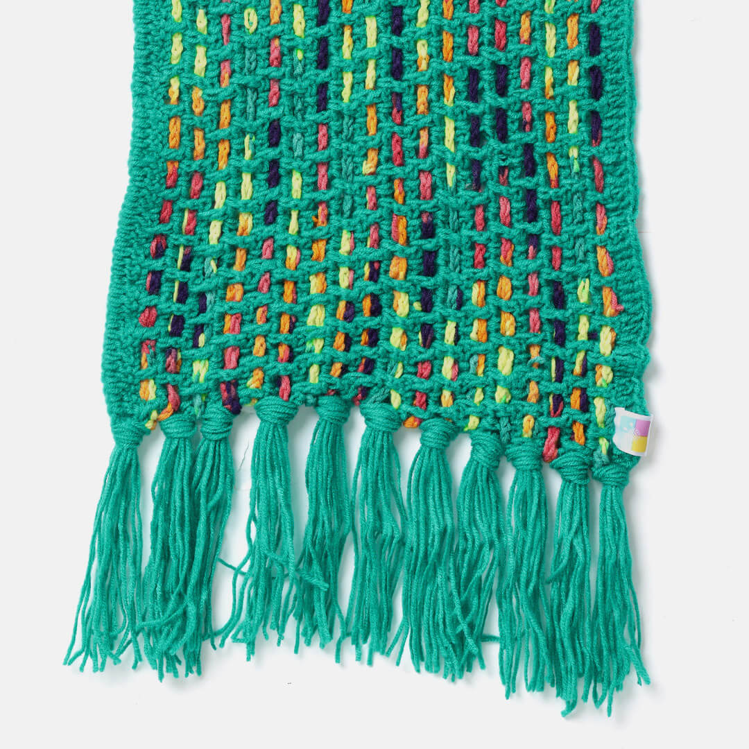 Handmade Crochet Net And Lace Scarf With Tassels - 10630
