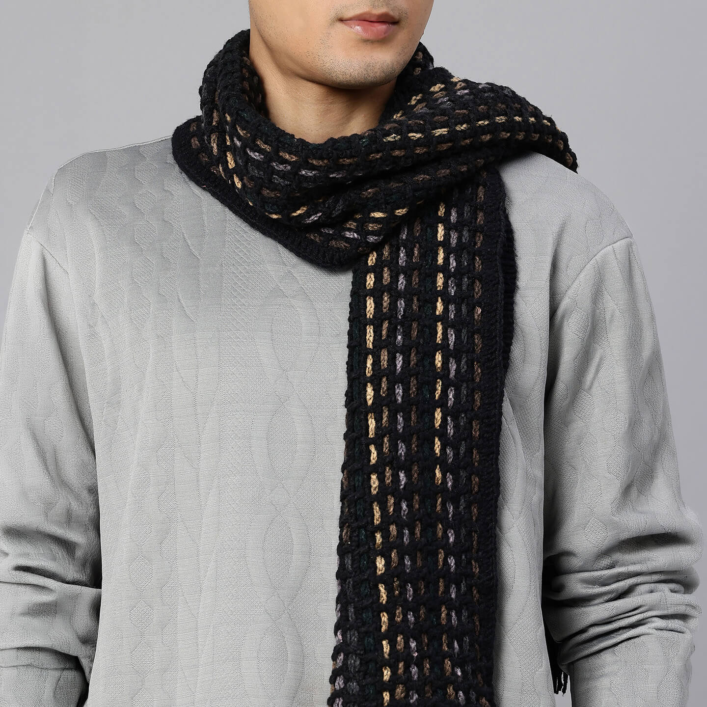 Handmade Crochet Net And Lace Scarf With Tassels - 10631