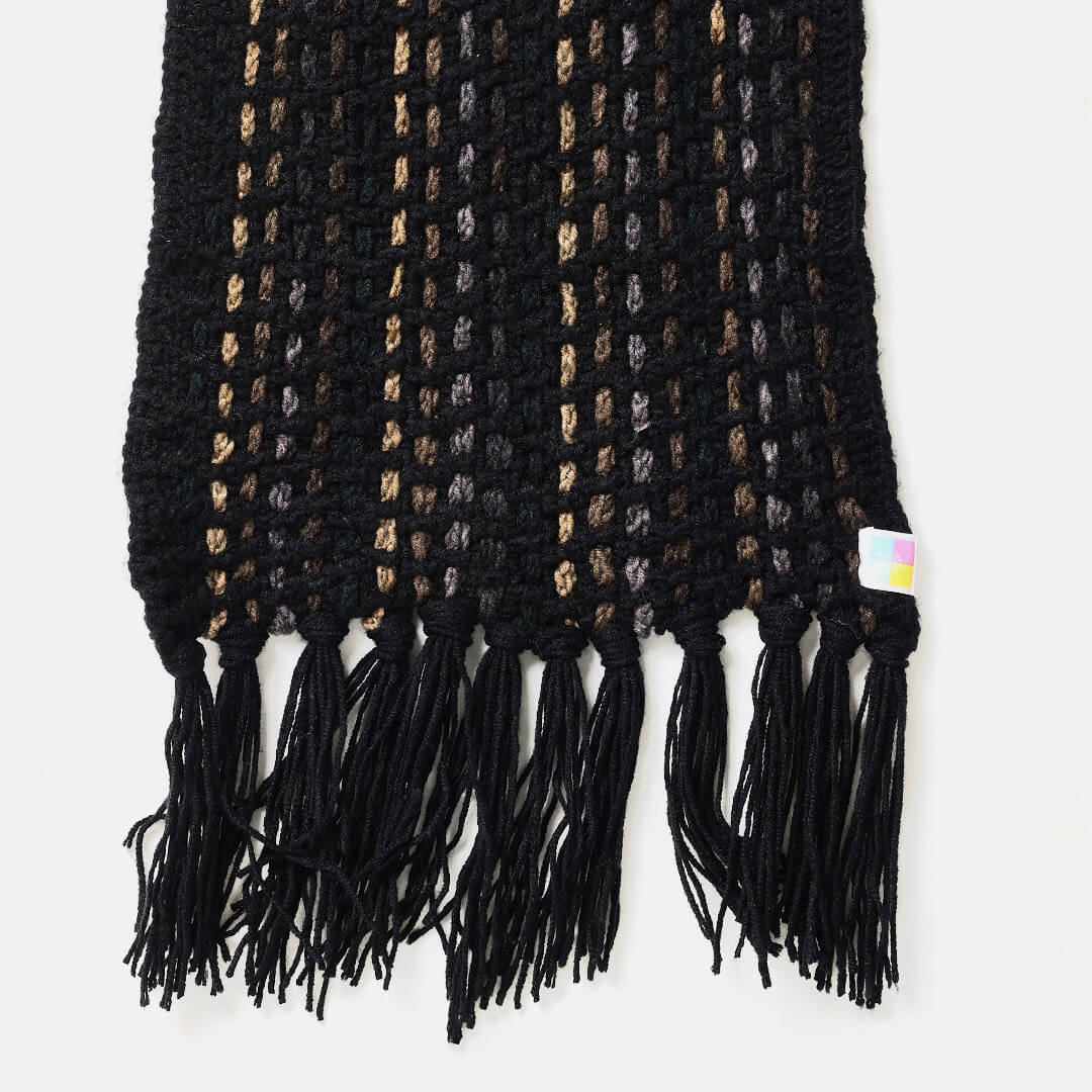Handmade Crochet Net And Lace Scarf With Tassels - 10631