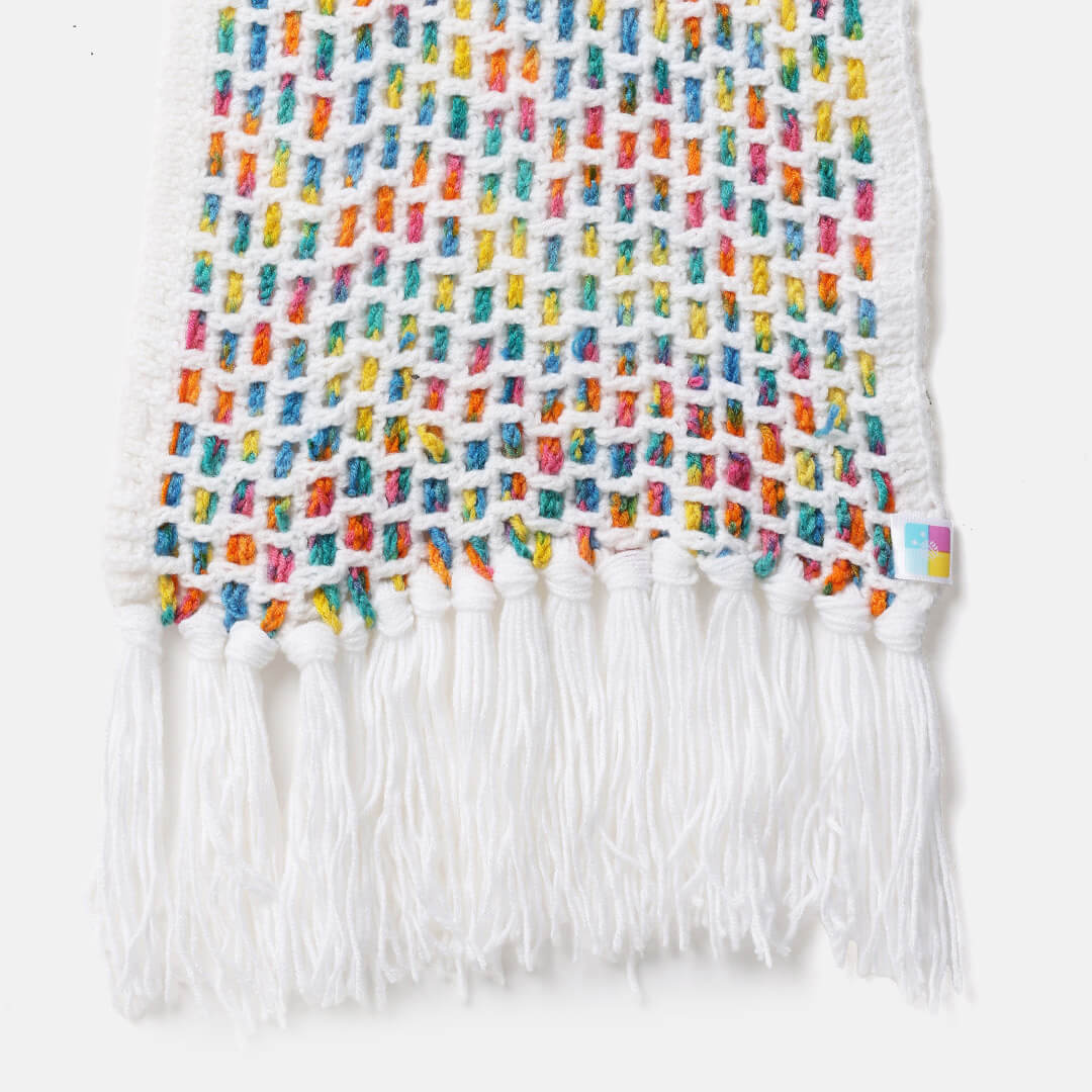 Handmade Crochet Net And Lace Scarf With Tassels - 10633