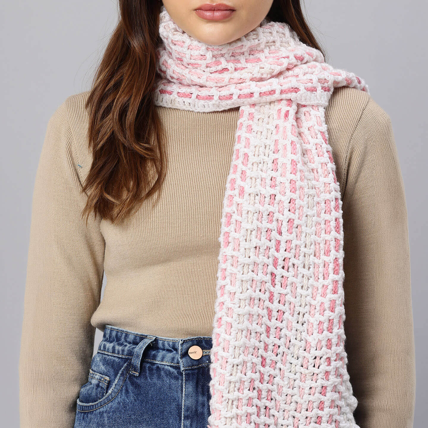 Handmade Crochet Net And Lace Scarf With Tassels - 10634