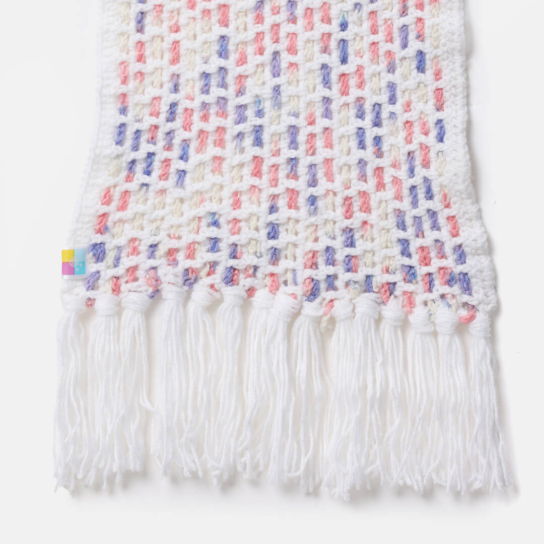 Handmade Crochet Net And Lace Scarf With Tassels - 10635