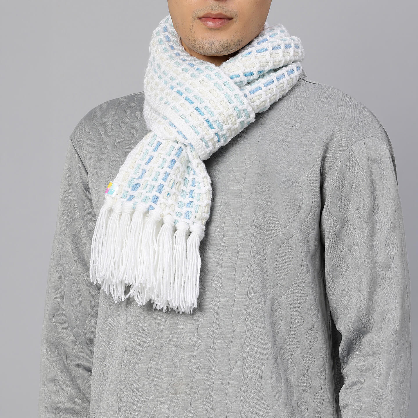 Handmade Crochet Net And Lace Scarf With Tassels - 10636