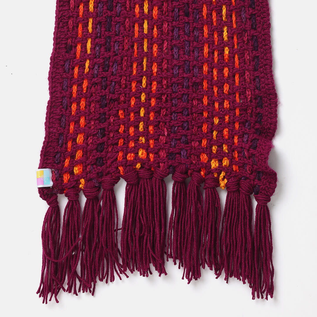Handmade Crochet Net And Lace Scarf With Tassels - 10637