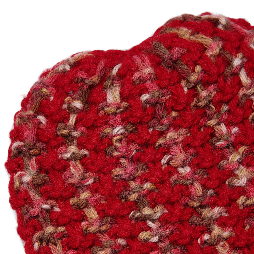 Hand Knitted Woolen Self-Design Beanie - Red 10641
