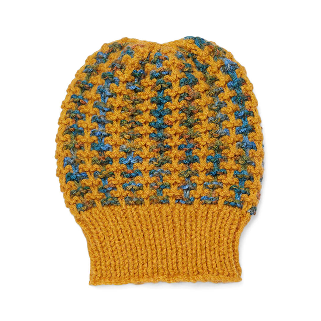 Hand Knitted Woolen Self-Design Beanie - Yellow 10642