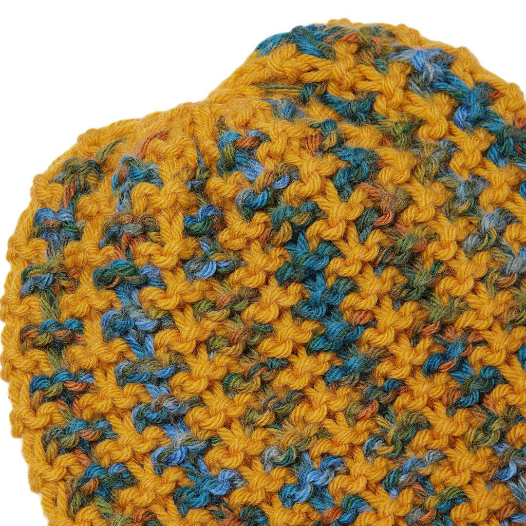 Hand Knitted Woolen Self-Design Beanie - Yellow 10642