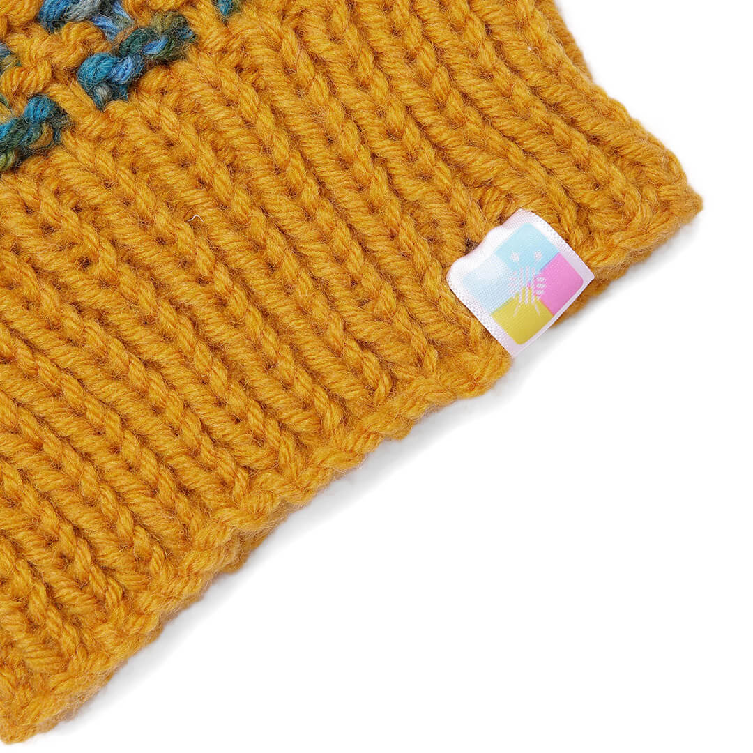 Hand Knitted Woolen Self-Design Beanie - Yellow 10642