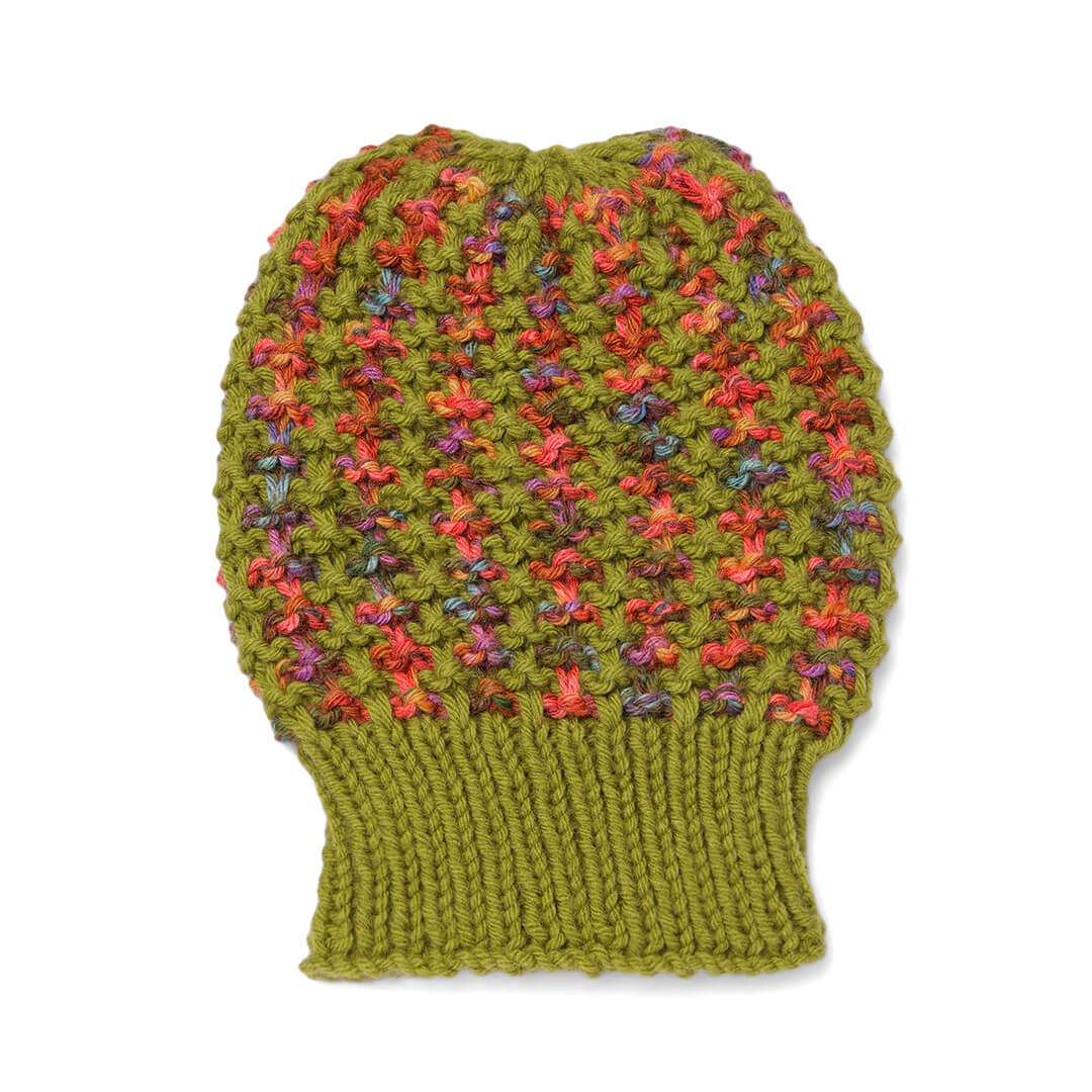Hand Knitted Woolen Self-Design Beanie - Olive Green 10643