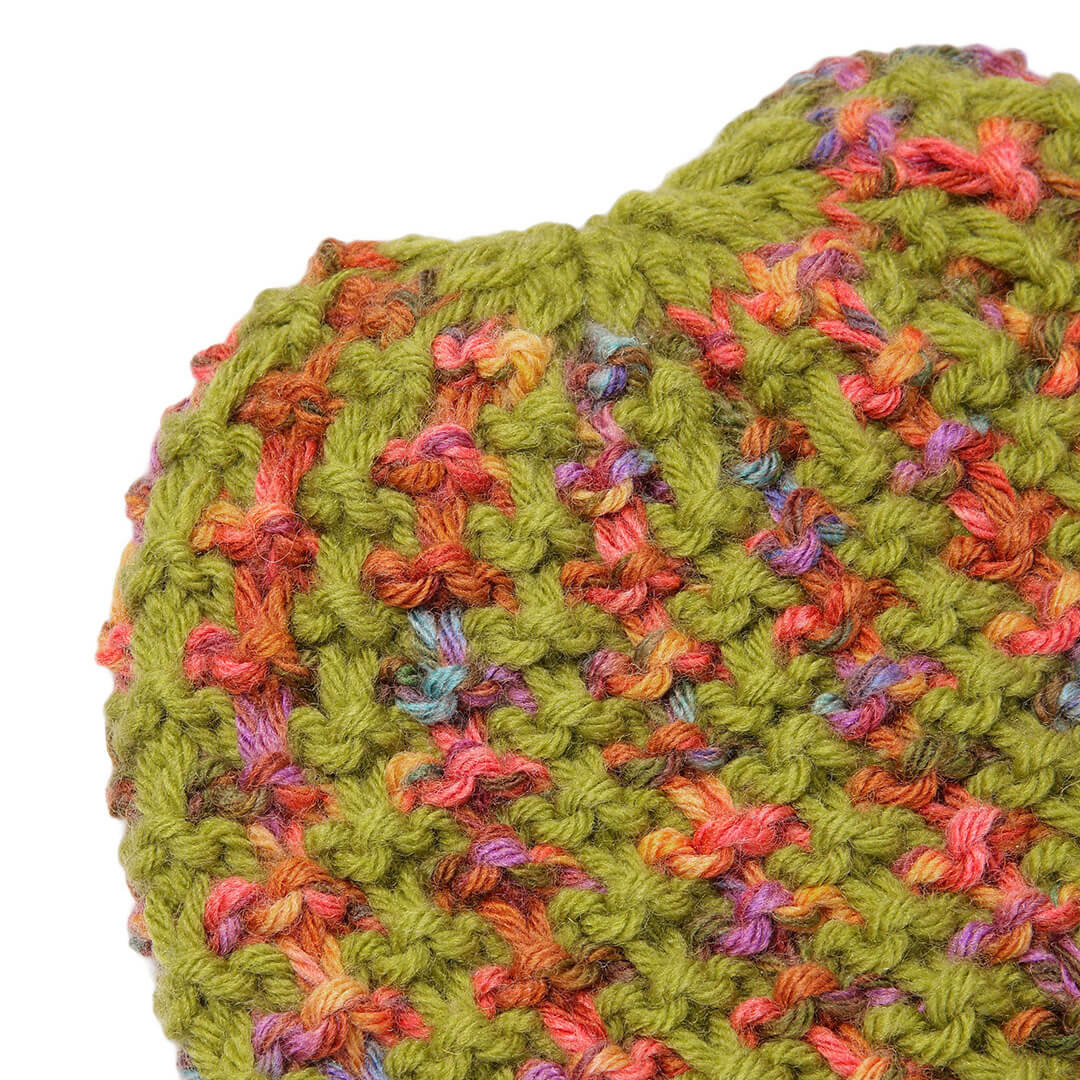 Hand Knitted Woolen Self-Design Beanie - Olive Green 10643
